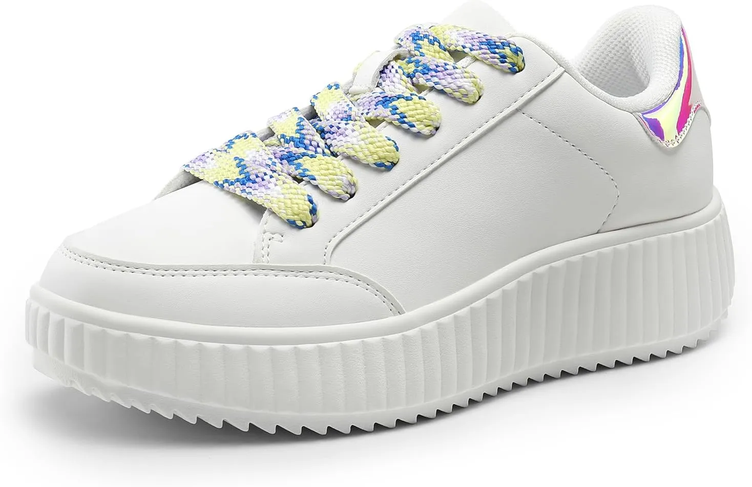 DREAM PAIRS Women Platform Chunky Lightweight Comfortable Casual Faux Leather Lace-Up Dee Walking Fashion Sneakers
