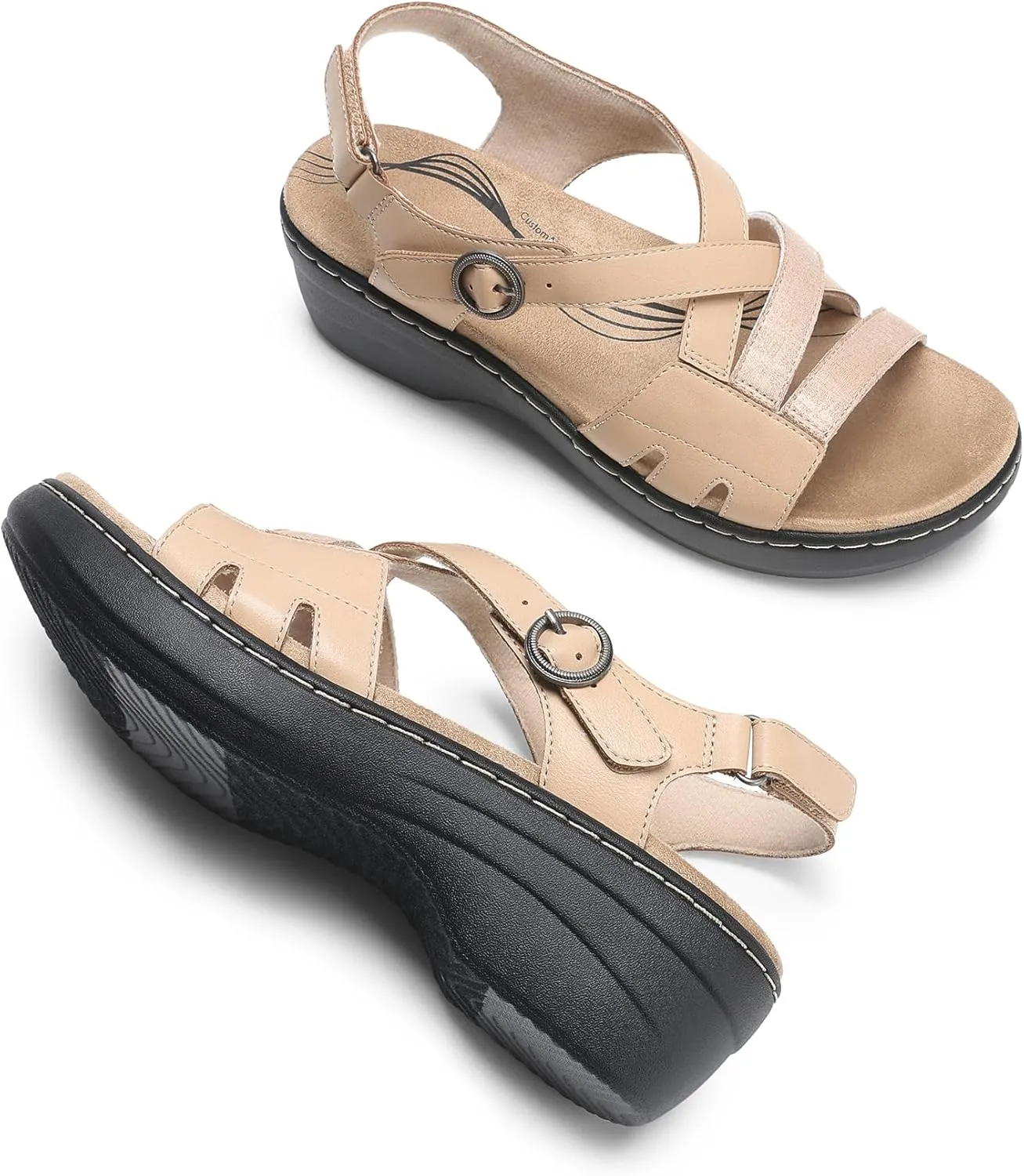 DREAM PAIRS Women's Comfortable Arch Support Wedge Sandals Open Toe Summer Walking Shoe