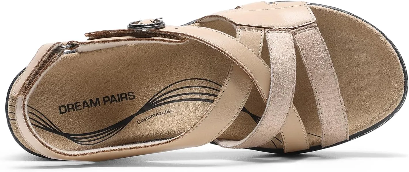 DREAM PAIRS Women's Comfortable Arch Support Wedge Sandals Open Toe Summer Walking Shoe