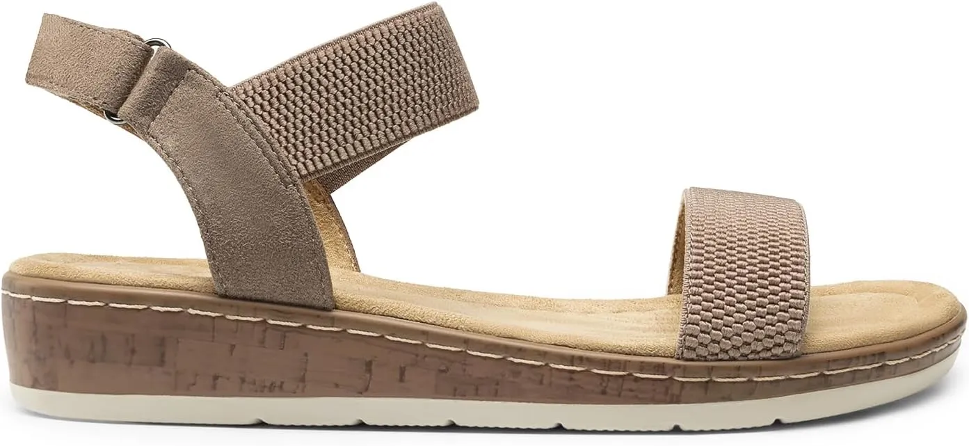 DREAM PAIRS Women's Comfortable Dressy Cork Low Wedge Heels Cute Summer One Band Casual Flat Sandals with Adjustable Ankle Strap