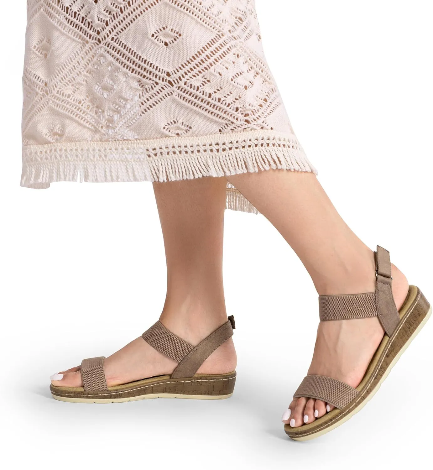 DREAM PAIRS Women's Comfortable Dressy Cork Low Wedge Heels Cute Summer One Band Casual Flat Sandals with Adjustable Ankle Strap