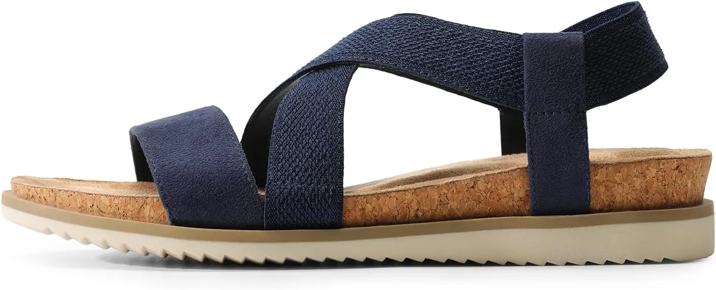 DREAM PAIRS Women's Comfortable Low Wedge Sandals, Open Toe Slip On Strappy Flat Sandals Light-weight Summer Shoes