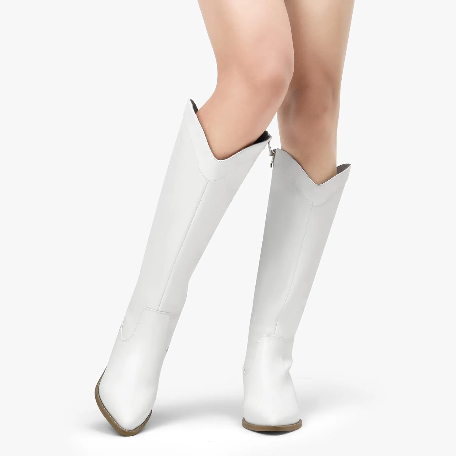 DREAM PAIRS Womens Cowboy Boots, Western Cowgirl Pull On Zipper Chunky Heel Pointed Toe Knee High Boots