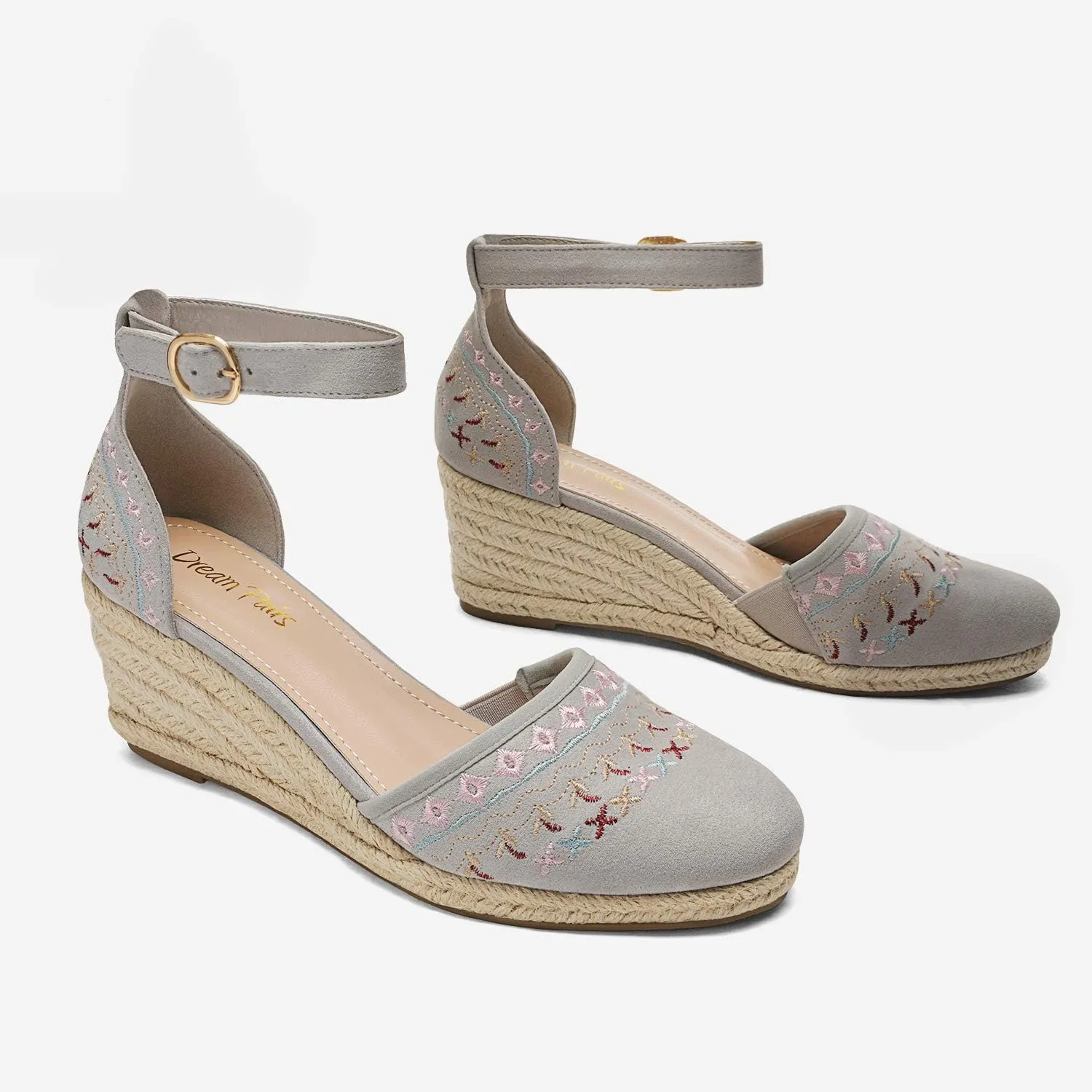 DREAM PAIRS Women's Espadrilles Closed Toe Ankle Strap Dressy Platform Wedge Sandals