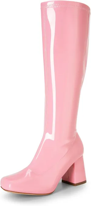 DREAM PAIRS Women's Gogo Boots, Square Toe Chunky Knee High Boots For Women