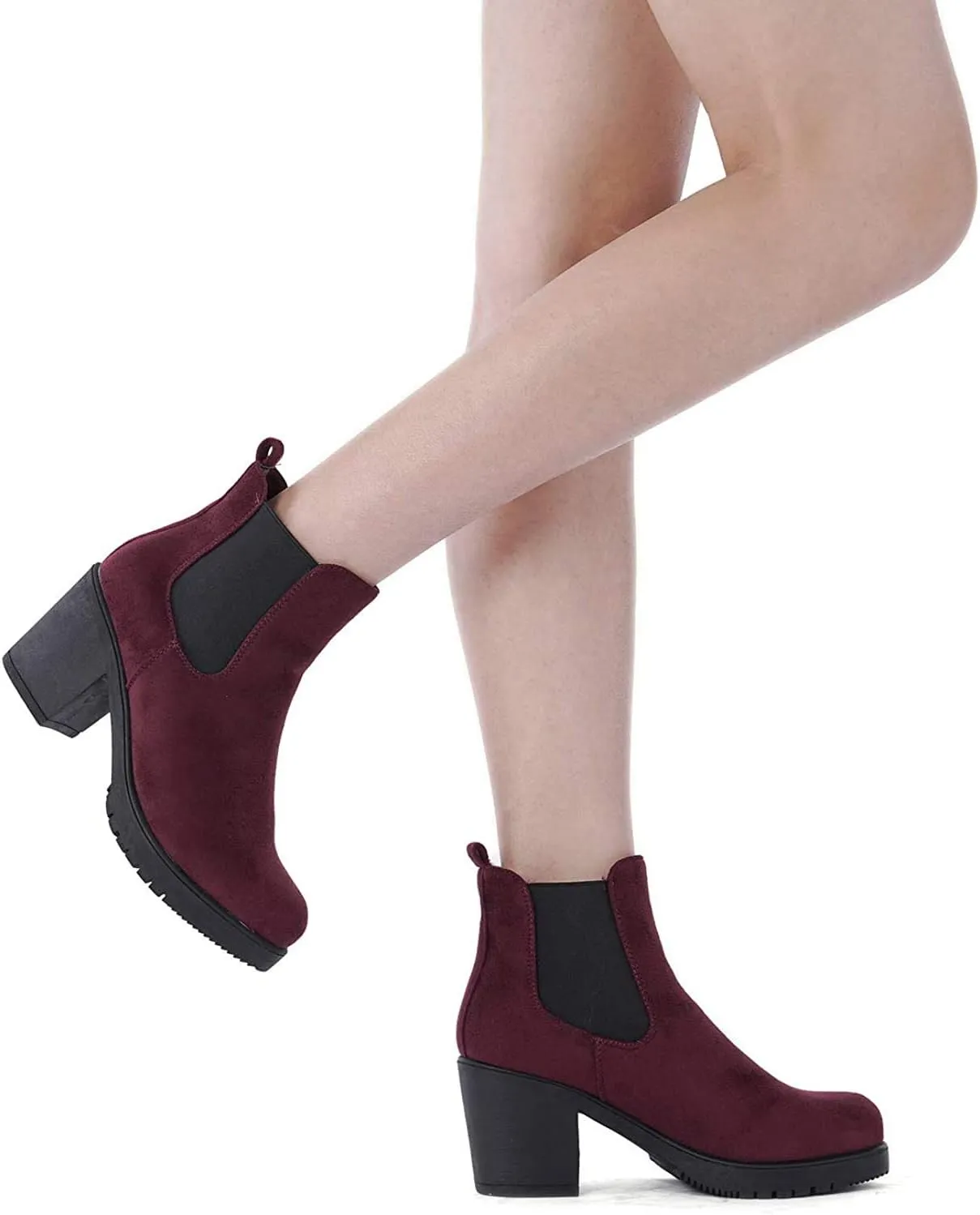 DREAM PAIRS Women's High Chunky Heel Chelsea Ankle Boots Slip On Elastic Fall Heeld Booties Shoes