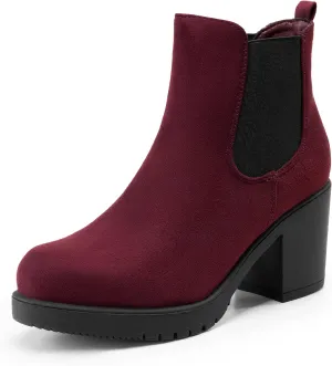 DREAM PAIRS Women's High Chunky Heel Chelsea Ankle Boots Slip On Elastic Fall Heeld Booties Shoes