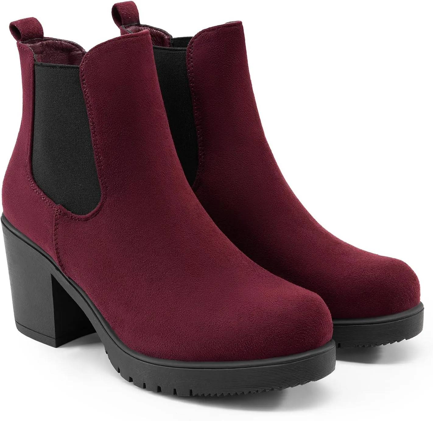 DREAM PAIRS Women's High Chunky Heel Chelsea Ankle Boots Slip On Elastic Fall Heeld Booties Shoes
