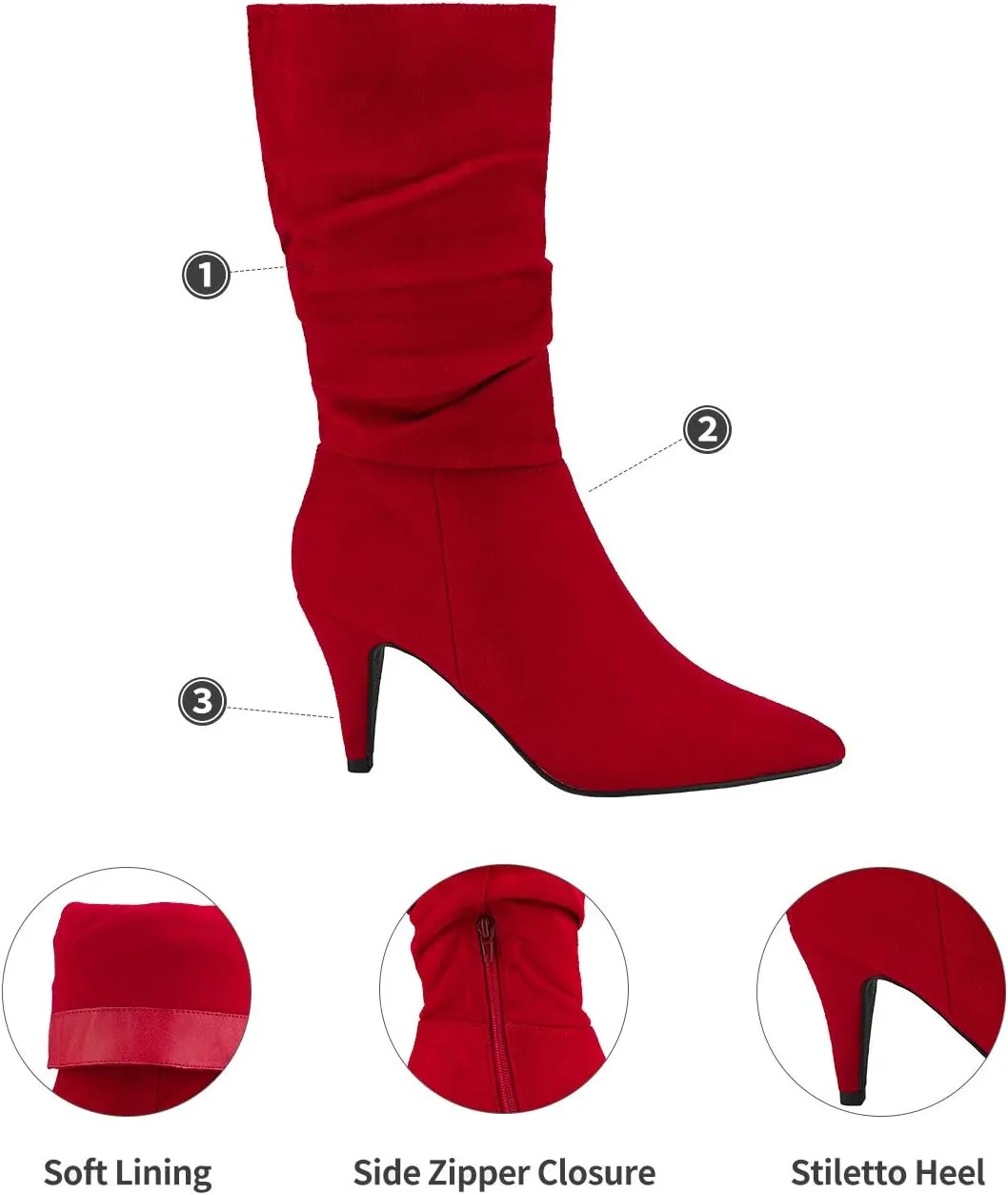 DREAM PAIRS Women's High Heel Mid Calf Boots Slouchy Pointed Toe Fall Boots