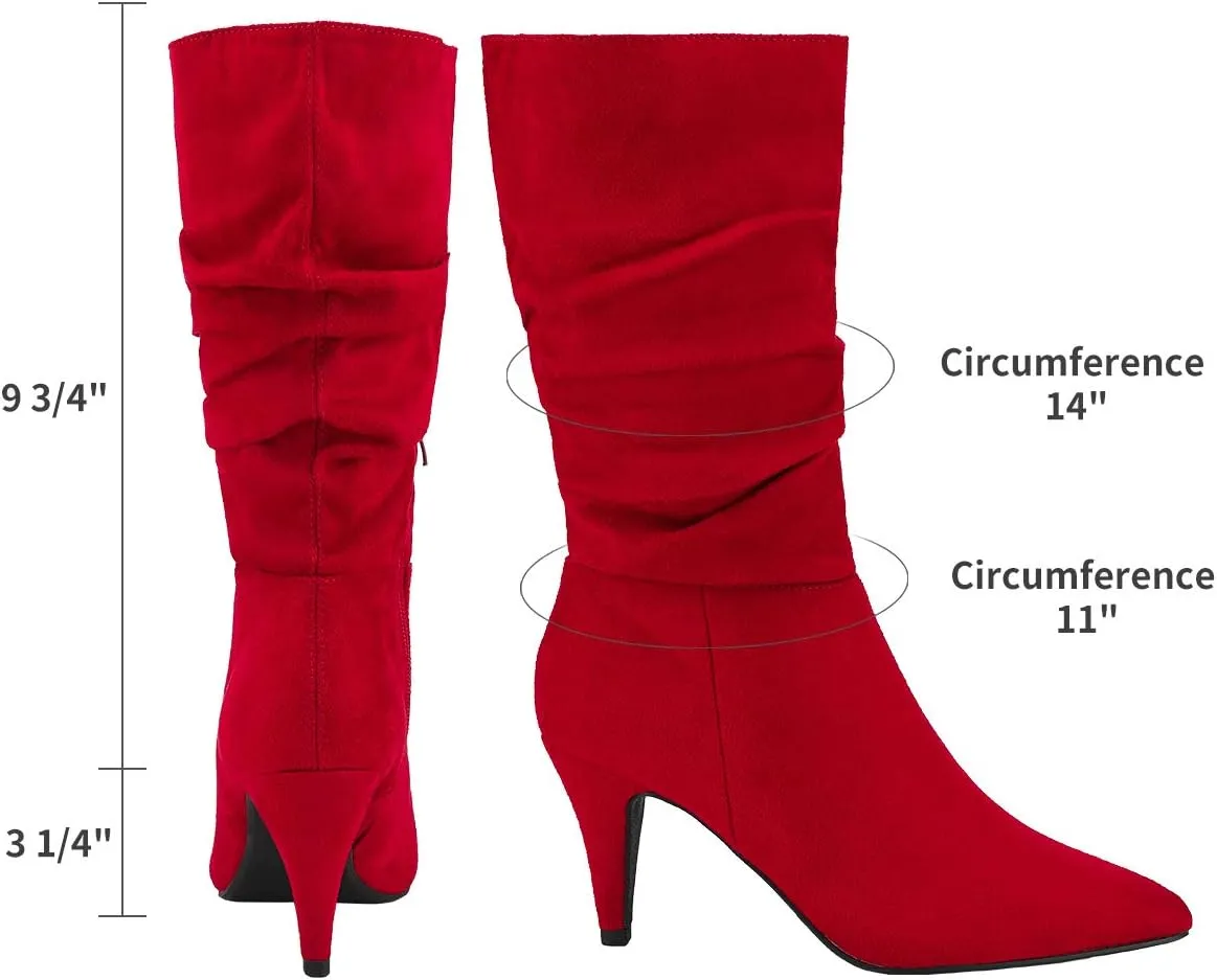 DREAM PAIRS Women's High Heel Mid Calf Boots Slouchy Pointed Toe Fall Boots