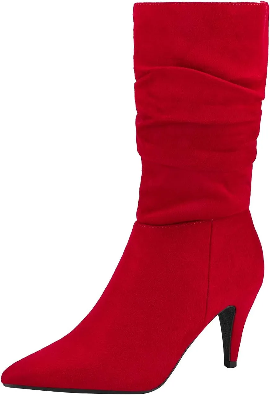 DREAM PAIRS Women's High Heel Mid Calf Boots Slouchy Pointed Toe Fall Boots