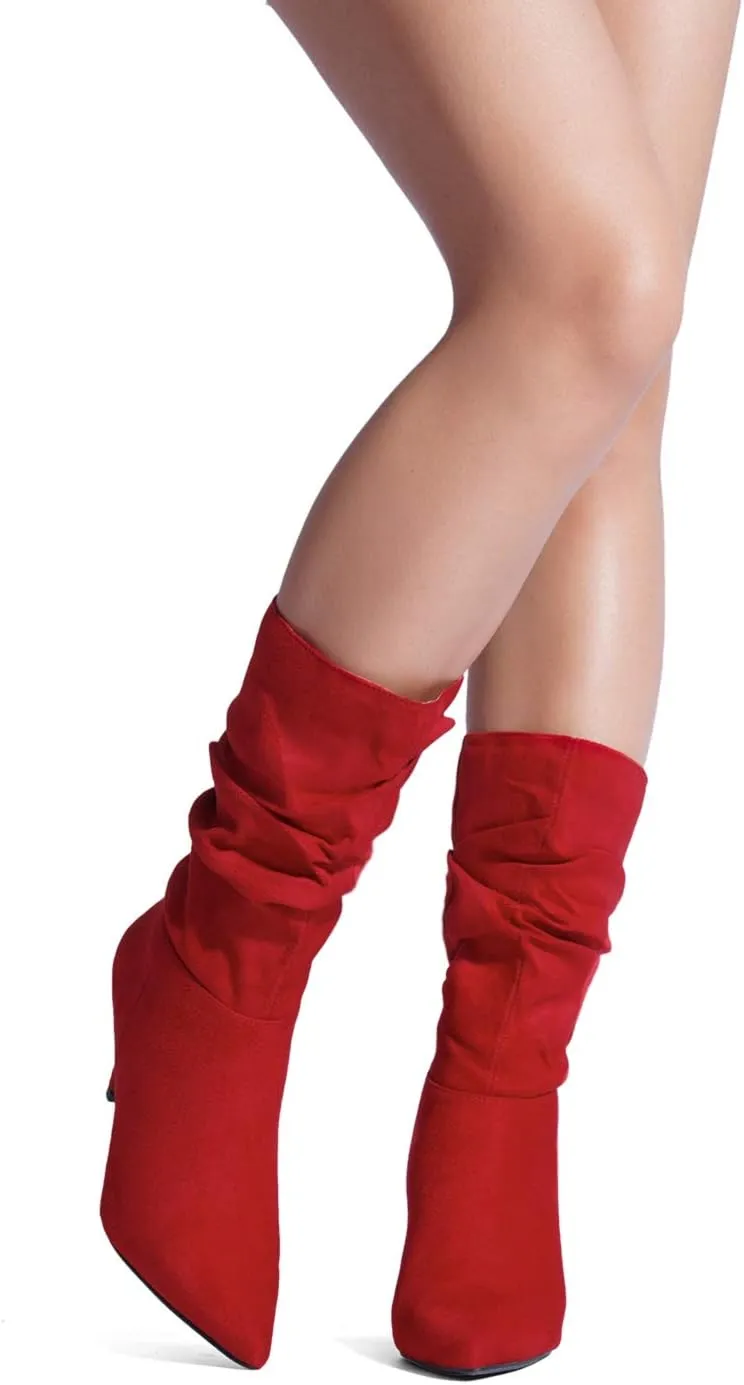DREAM PAIRS Women's High Heel Mid Calf Boots Slouchy Pointed Toe Fall Boots