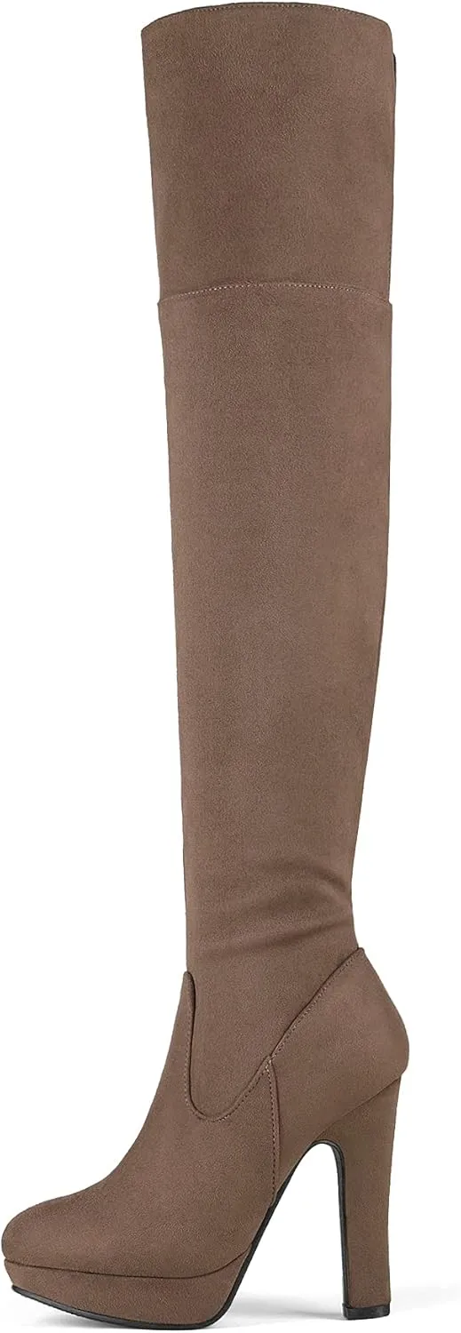 DREAM PAIRS Women's HIGHPLAT Black Chunky Thigh High Over The Knee High Heel Boots