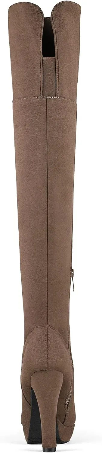 DREAM PAIRS Women's HIGHPLAT Black Chunky Thigh High Over The Knee High Heel Boots