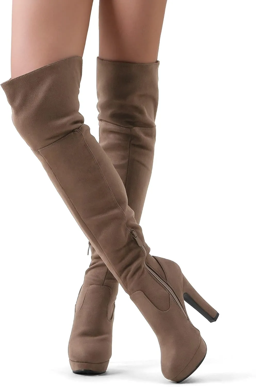 DREAM PAIRS Women's HIGHPLAT Black Chunky Thigh High Over The Knee High Heel Boots