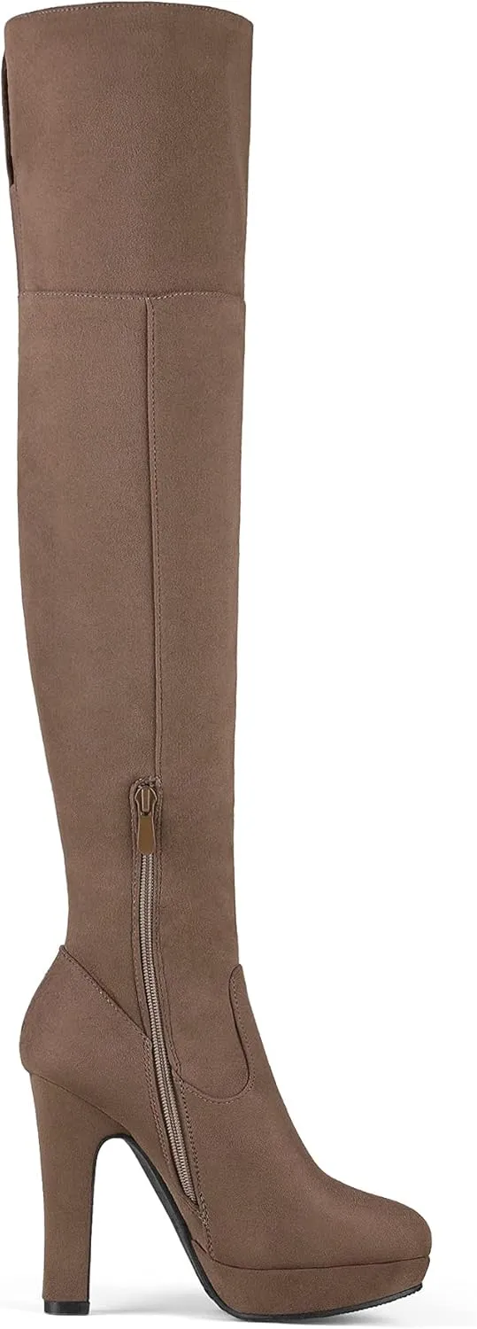 DREAM PAIRS Women's HIGHPLAT Black Chunky Thigh High Over The Knee High Heel Boots