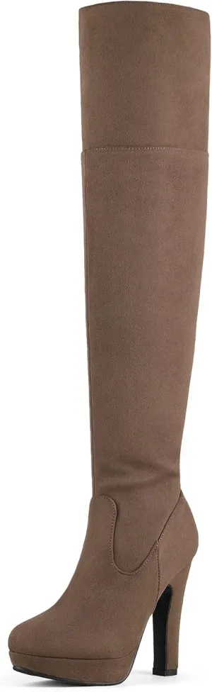 DREAM PAIRS Women's HIGHPLAT Black Chunky Thigh High Over The Knee High Heel Boots