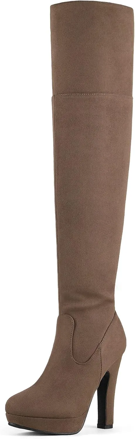 DREAM PAIRS Women's HIGHPLAT Black Chunky Thigh High Over The Knee High Heel Boots