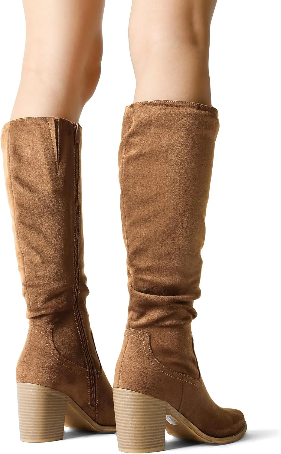 DREAM PAIRS Women's Knee-High Boots, Comfortable Chunky Block Heel Pointed Toe Pull On Side Zipper Suede Slouch Riding Boots