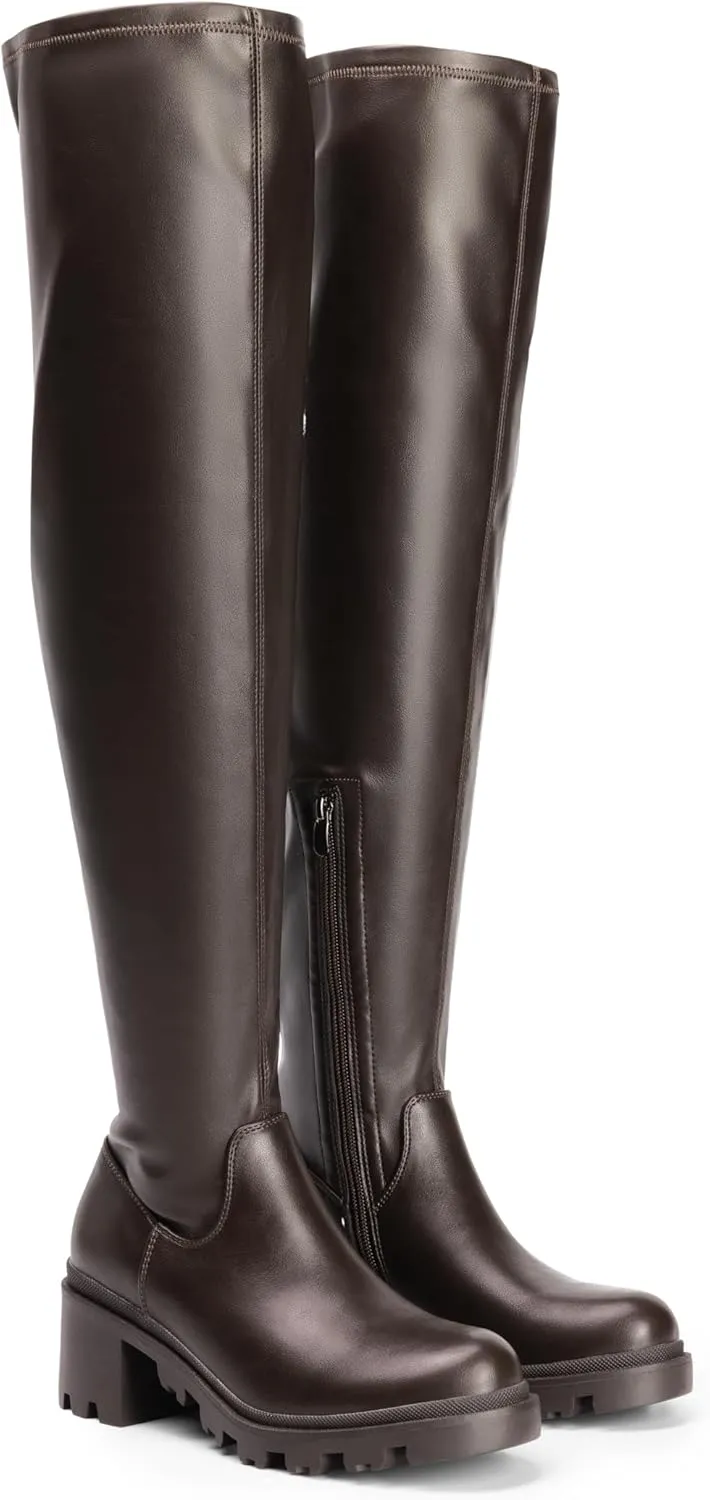 DREAM PAIRS Women's Knee High Boots, Platform Over The Knee High Chunky Heel Fashion Boots for Women