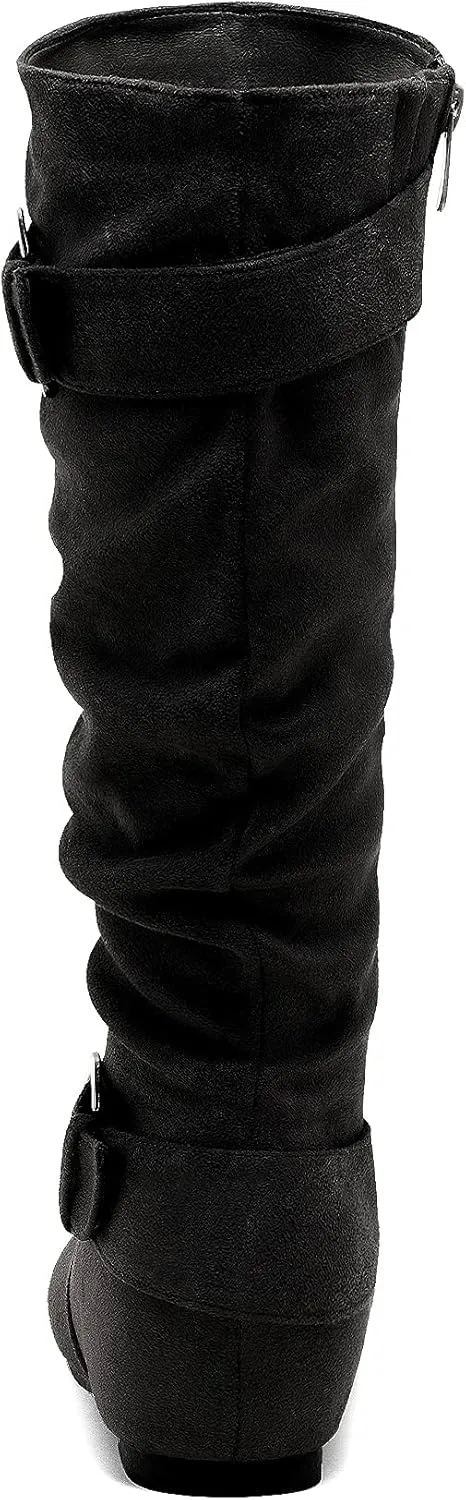 DREAM PAIRS Women's Knee High Low Hidden Wedge Boots Suede Faux Fur Lining Side Zipper Knee High Boots