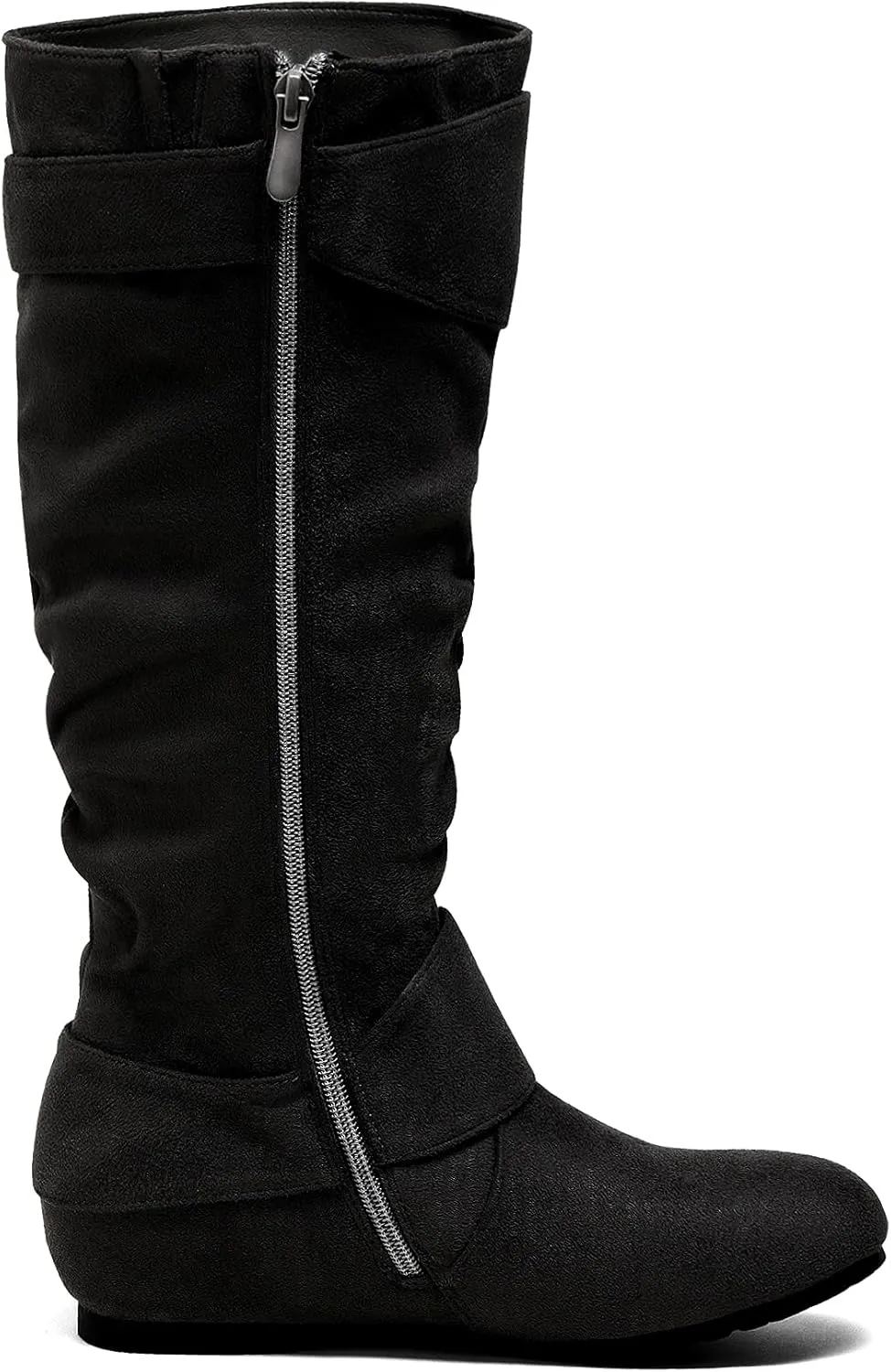 DREAM PAIRS Women's Knee High Low Hidden Wedge Boots Suede Faux Fur Lining Side Zipper Knee High Boots