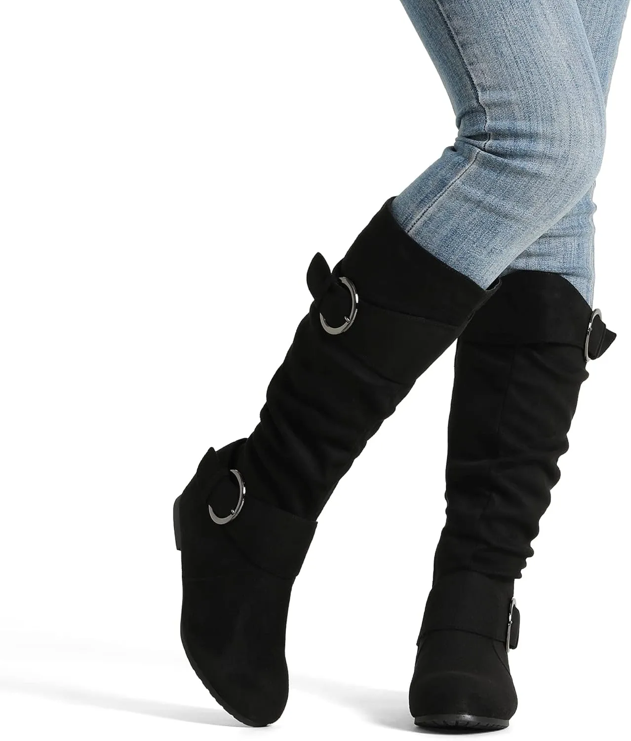 DREAM PAIRS Women's Knee High Low Hidden Wedge Boots Suede Faux Fur Lining Side Zipper Knee High Boots