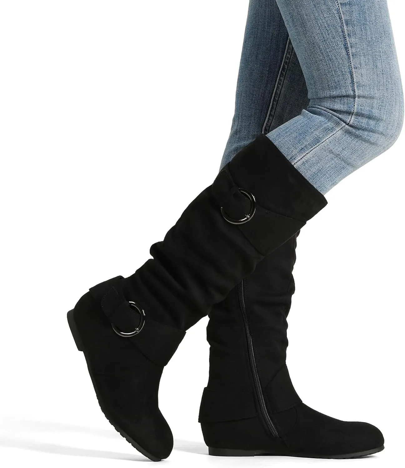 DREAM PAIRS Women's Knee High Low Hidden Wedge Boots Suede Faux Fur Lining Side Zipper Knee High Boots