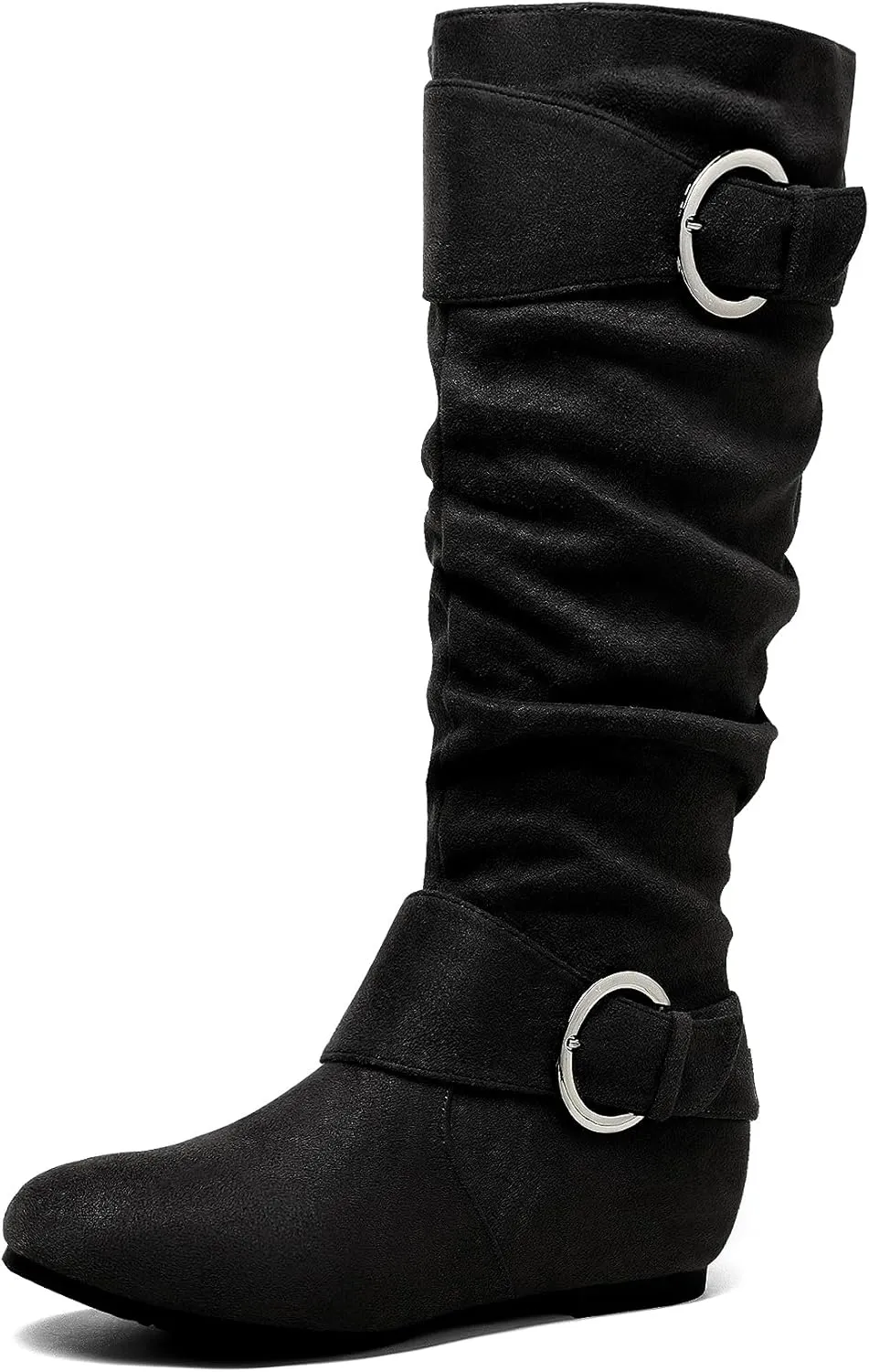 DREAM PAIRS Women's Knee High Low Hidden Wedge Boots Suede Faux Fur Lining Side Zipper Knee High Boots