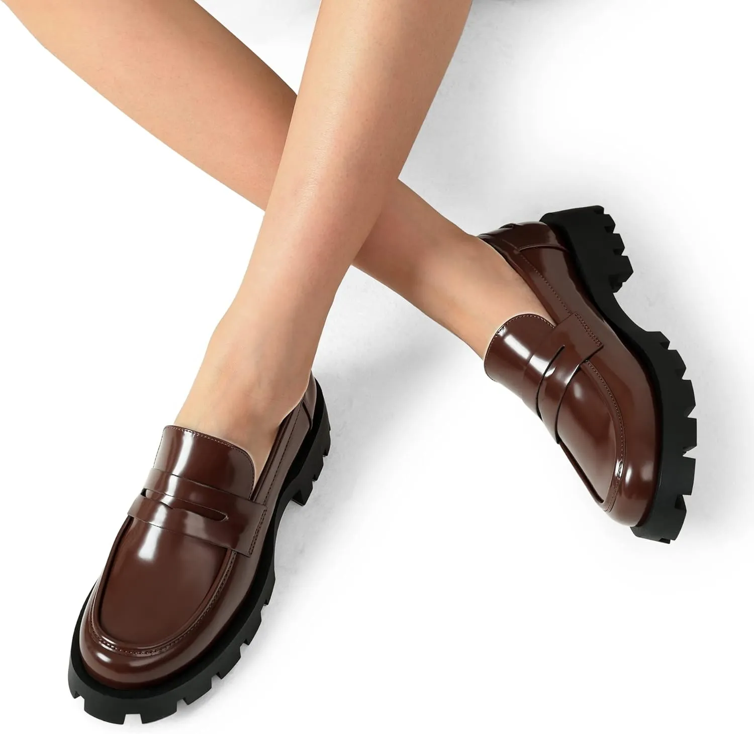 DREAM PAIRS Women's Loafers, Lug Sole Slip On Platform Chunky Penny Loafers for Women Dressy and Work, Business Casual Shoes for Women
