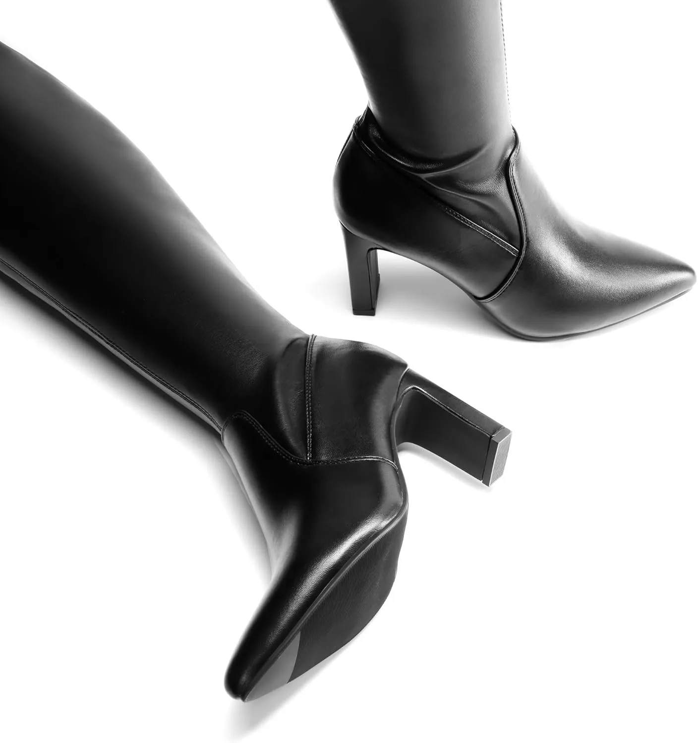 DREAM PAIRS Women's Over The Knee Stretch Thigh High Boots Chunky High Heels Pointed Toe Long Fall Boots