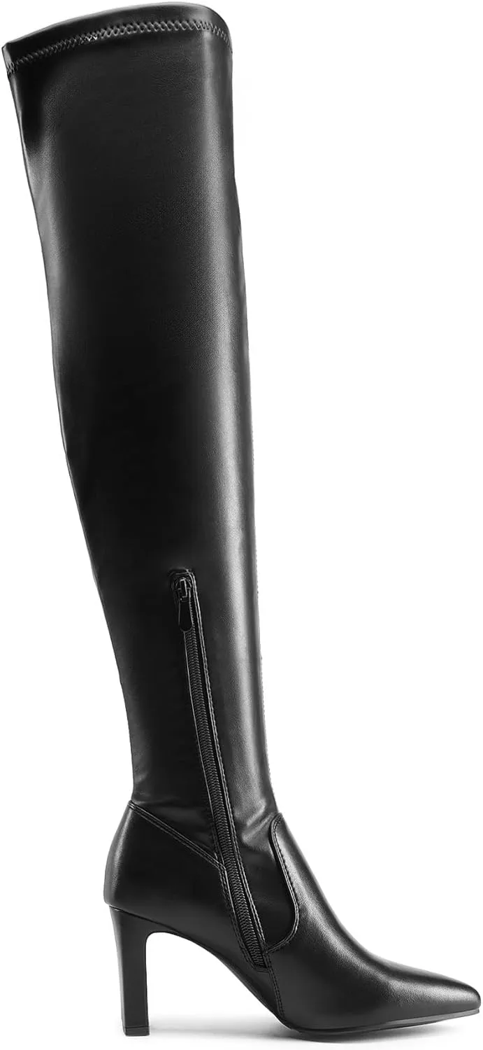DREAM PAIRS Women's Over The Knee Stretch Thigh High Boots Chunky High Heels Pointed Toe Long Fall Boots