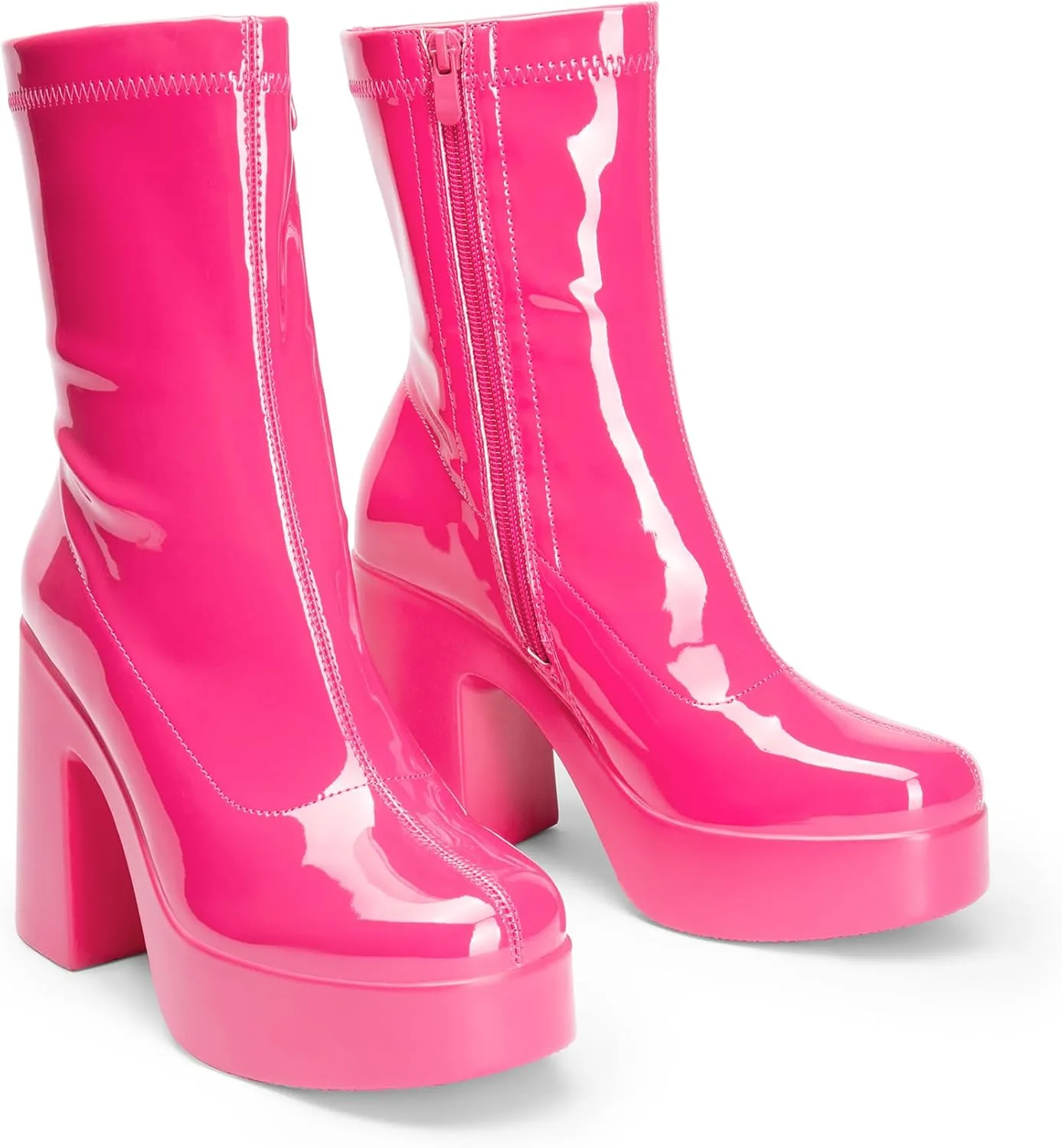 DREAM PAIRS Women's Platform Gogo Ankle Boots High Chunky Block Heel Square Toe Booties Shoes