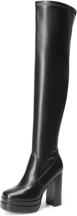 DREAM PAIRS Women's Platform Over The Knee Thigh High Boots Chunky High Heels Square Toe Long Fall Y2K Gogo Boots