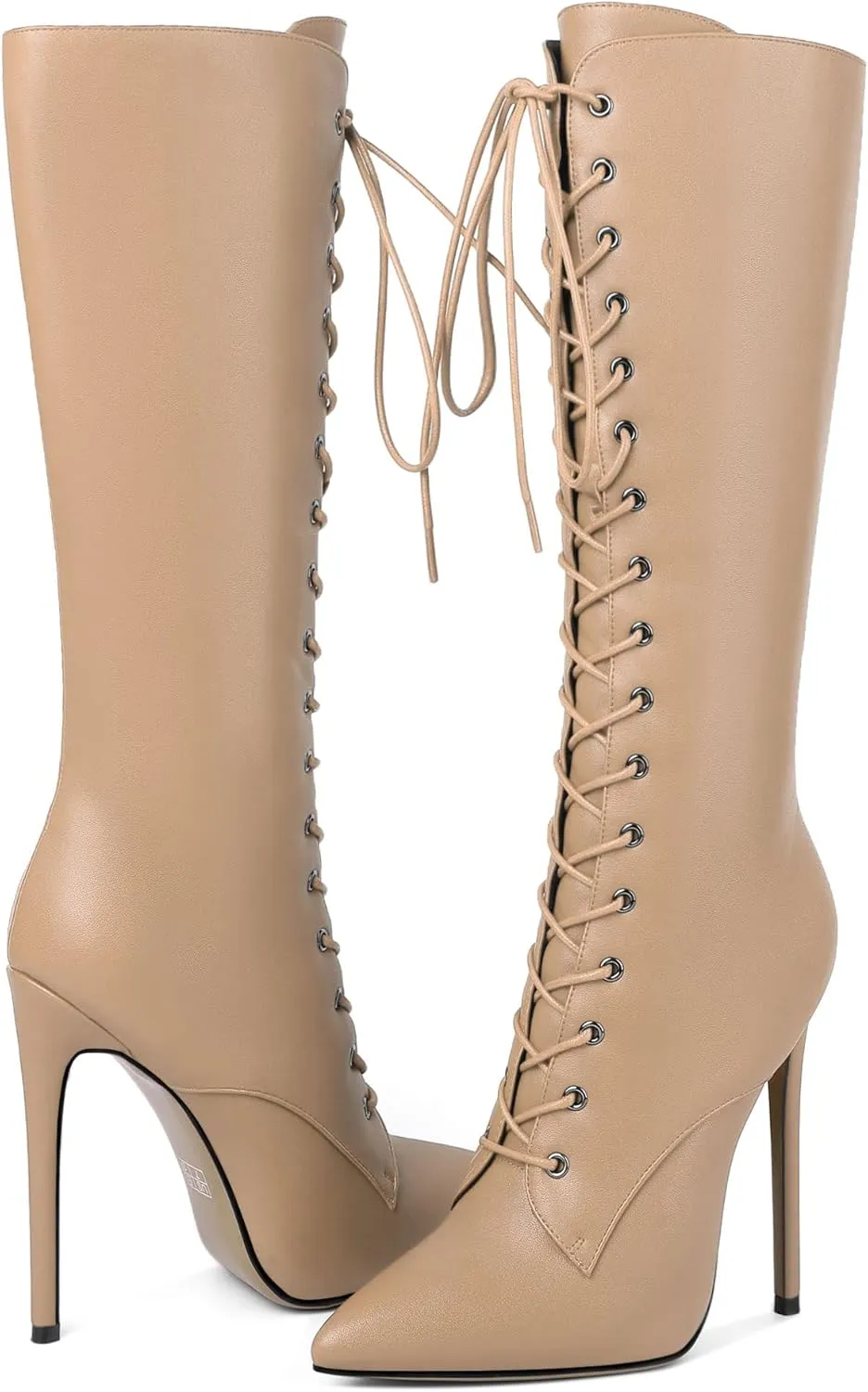 Eldof Women's Knee-High Boots Lace Up High Heeled Stiletto Sexy Boot