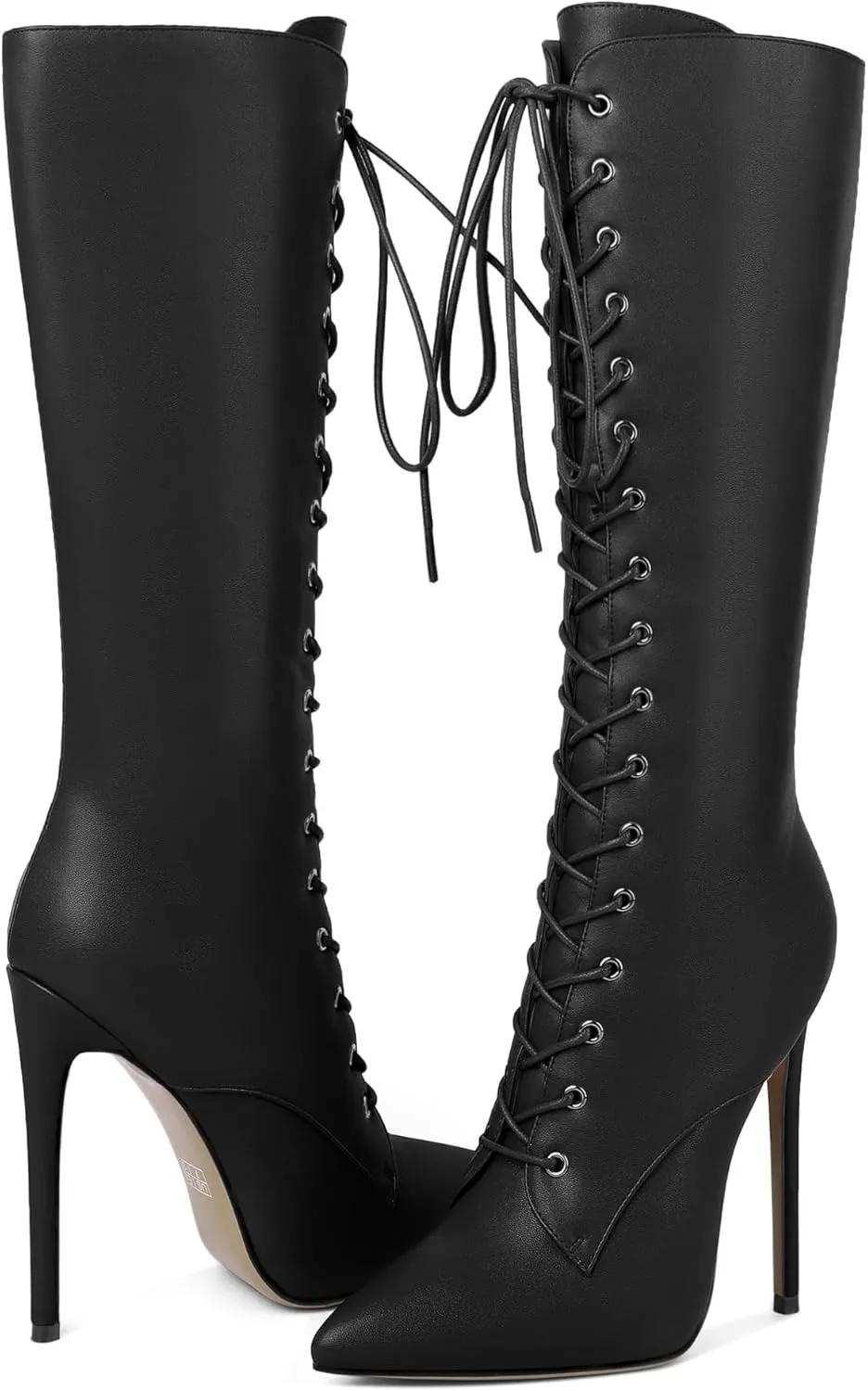 Eldof Women's Knee-High Boots Lace Up High Heeled Stiletto Sexy Boot