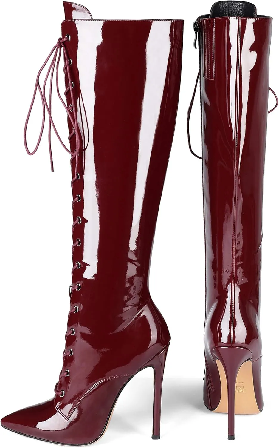 Eldof Women's Knee-High Boots Lace Up High Heeled Stiletto Sexy Boot