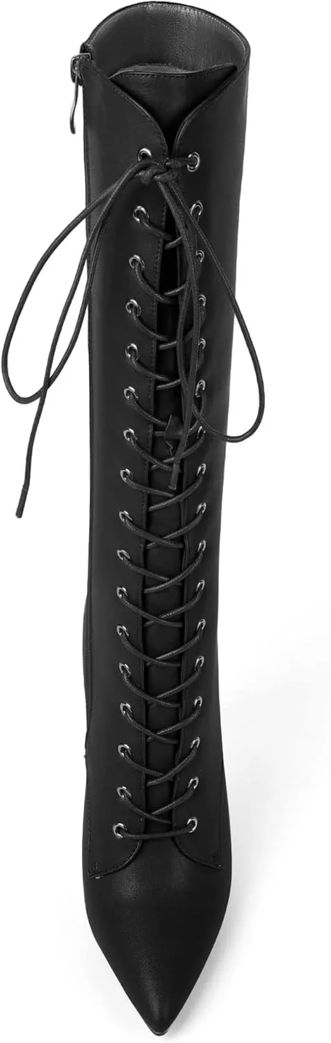 Eldof Women's Knee-High Boots Lace Up High Heeled Stiletto Sexy Boot