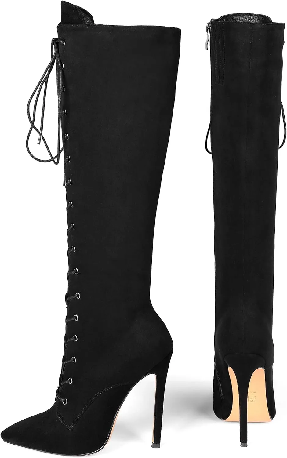 Eldof Women's Knee-High Boots Lace Up High Heeled Stiletto Sexy Boot