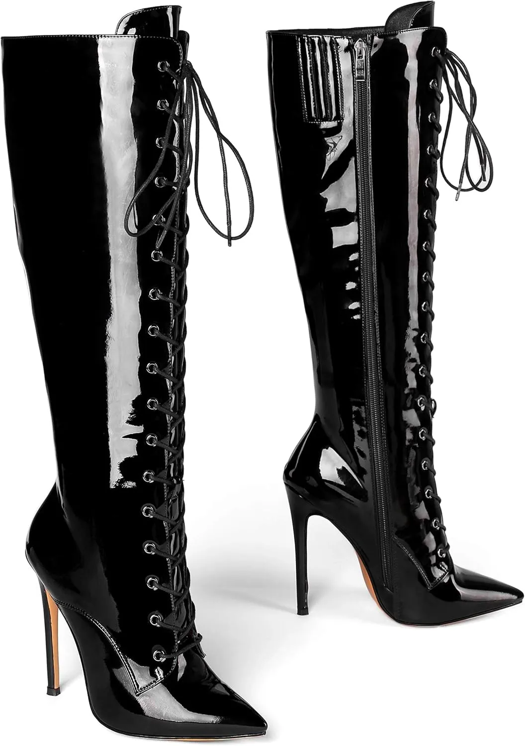 Eldof Women's Knee-High Boots Lace Up High Heeled Stiletto Sexy Boot