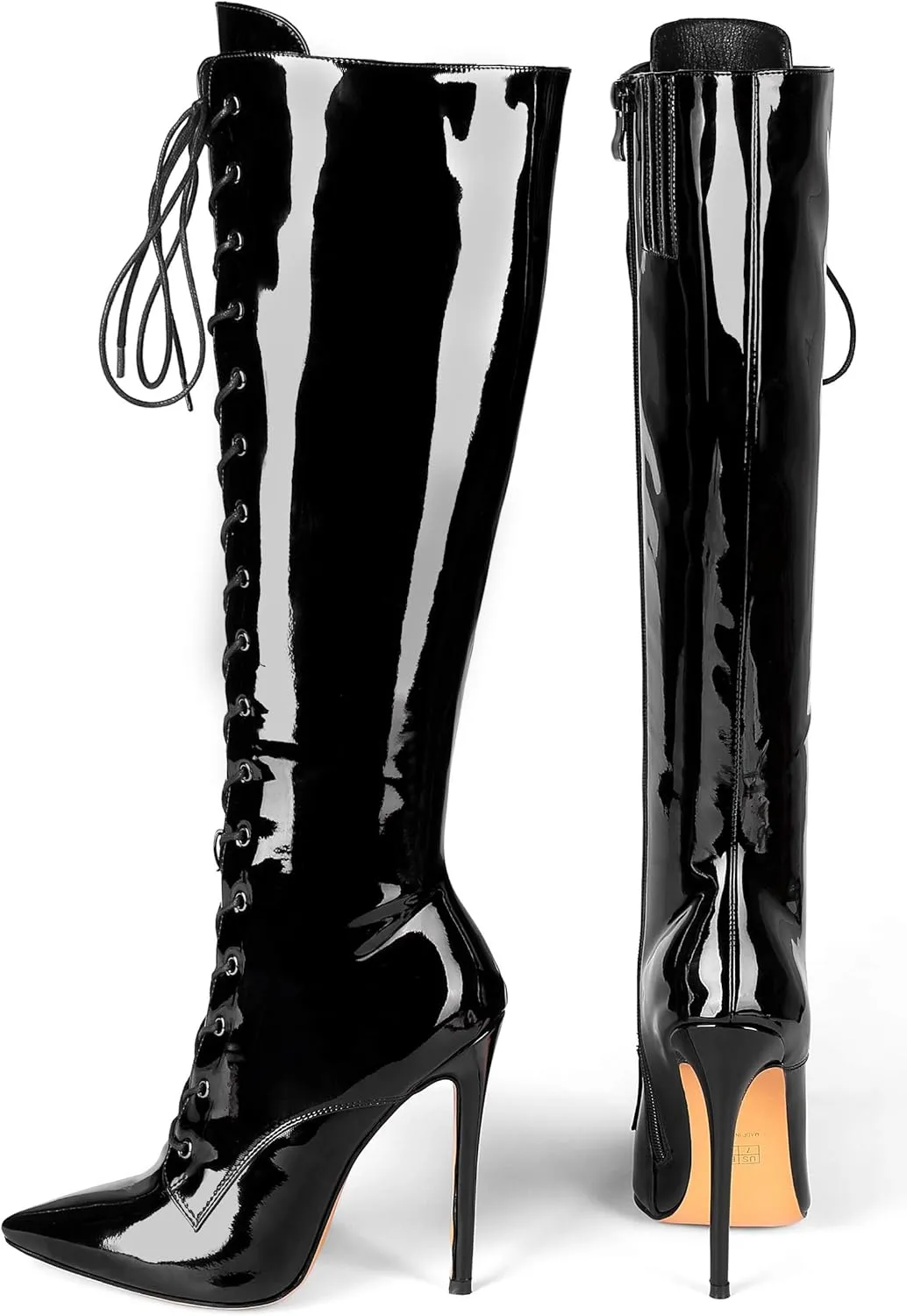 Eldof Women's Knee-High Boots Lace Up High Heeled Stiletto Sexy Boot