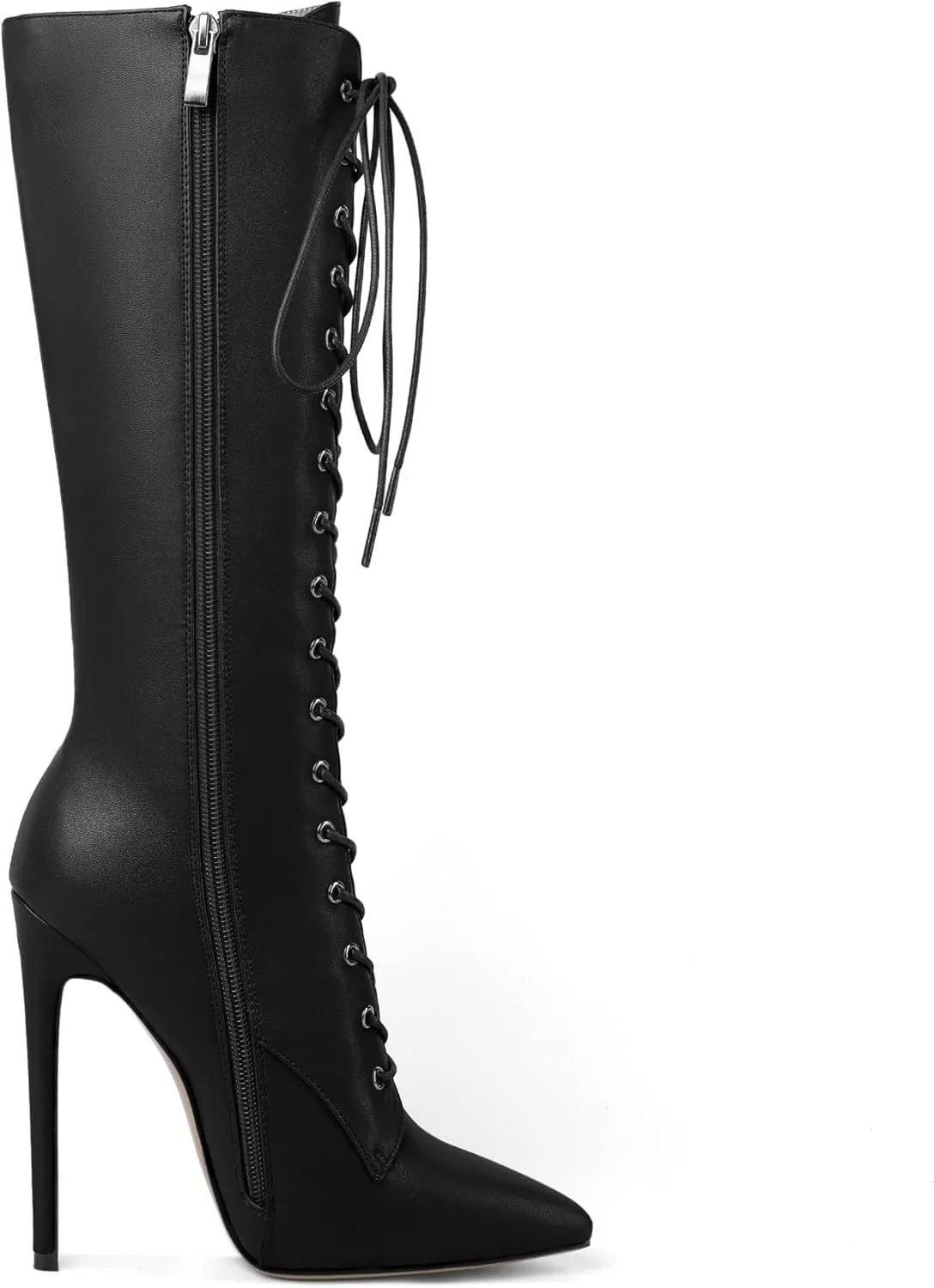 Eldof Women's Knee-High Boots Lace Up High Heeled Stiletto Sexy Boot