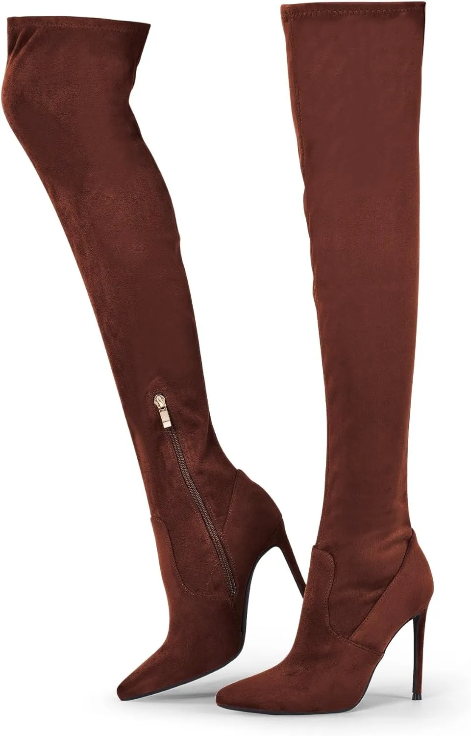 Elisabet Tang Thigh High Boots Over the Knee Boots for Women,Sexy 4.3 inch Stilettos High Heels Boots Stretch Suede Long Pointed Toe Shoes