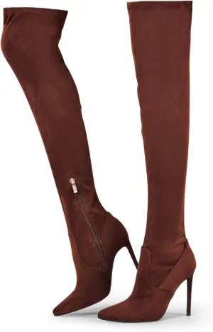 Elisabet Tang Thigh High Boots Over the Knee Boots for Women,Sexy 4.3 inch Stilettos High Heels Boots Stretch Suede Long Pointed Toe Shoes