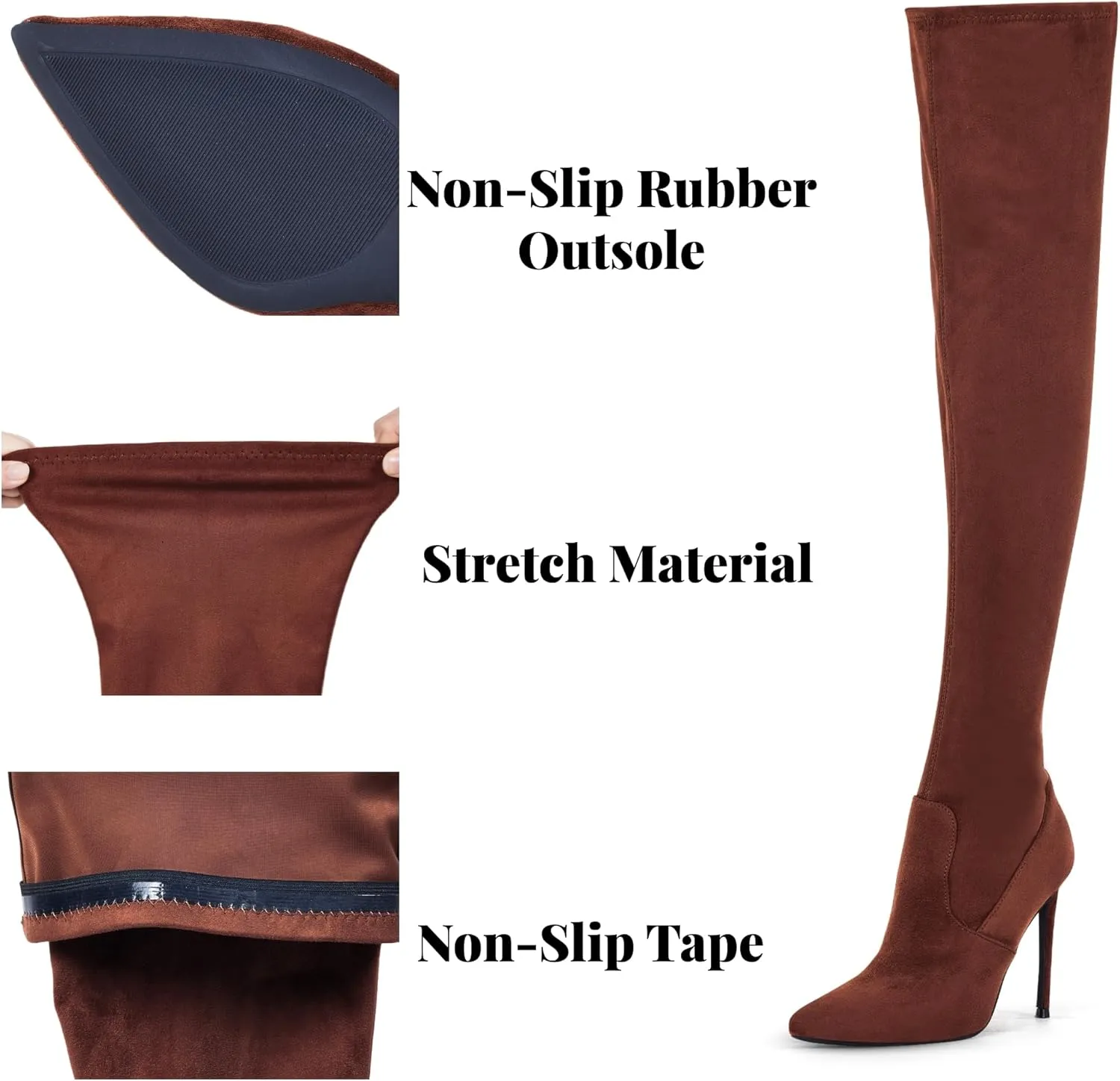 Elisabet Tang Thigh High Boots Over the Knee Boots for Women,Sexy 4.3 inch Stilettos High Heels Boots Stretch Suede Long Pointed Toe Shoes