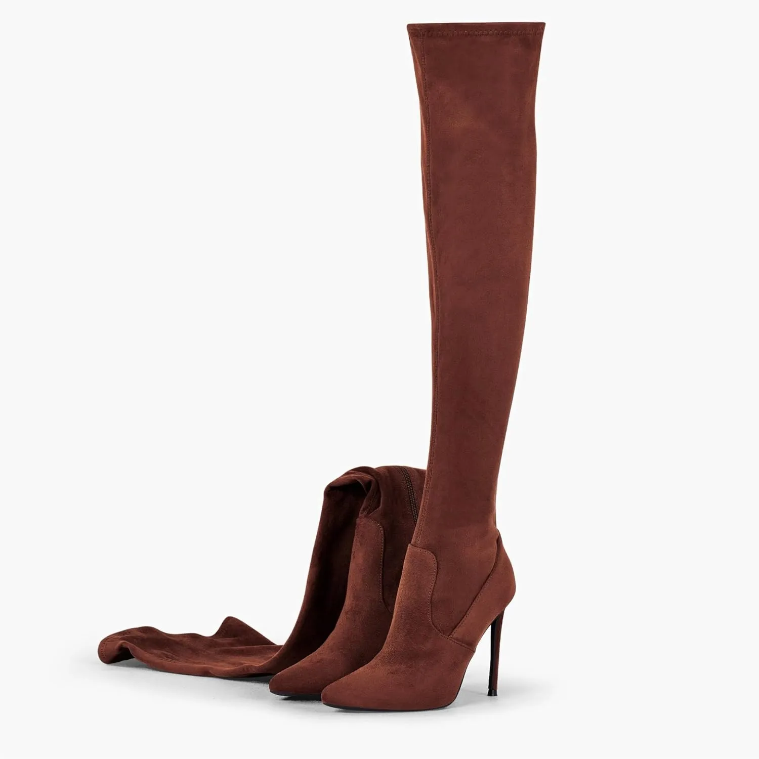 Elisabet Tang Thigh High Boots Over the Knee Boots for Women,Sexy 4.3 inch Stilettos High Heels Boots Stretch Suede Long Pointed Toe Shoes