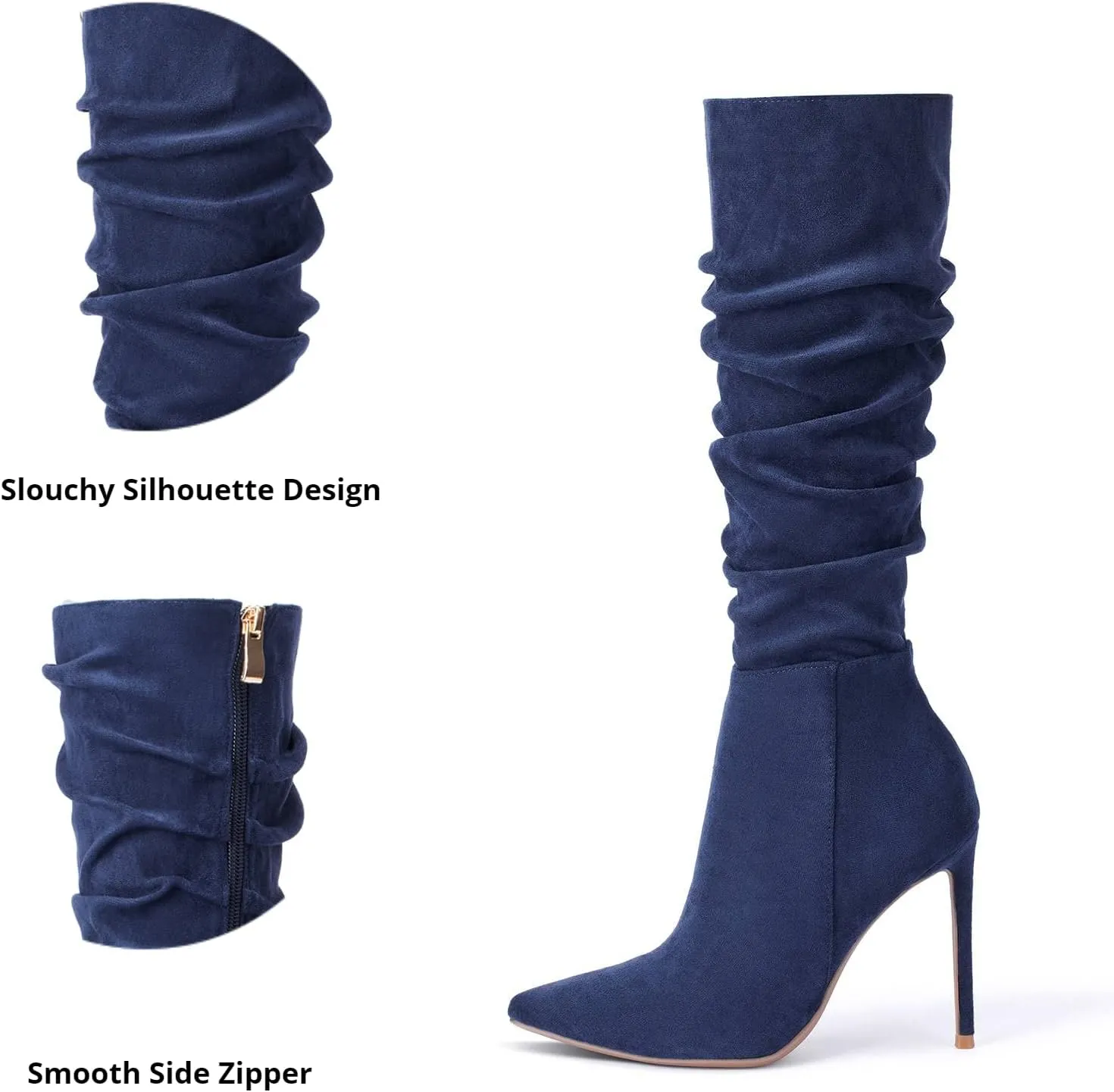Elisabet Tang Women's Knee High Booties,Faux Suede 4" Stiletto Heel Pointed Toe Knee High Boots Side Zipper Boots Dress Shoes