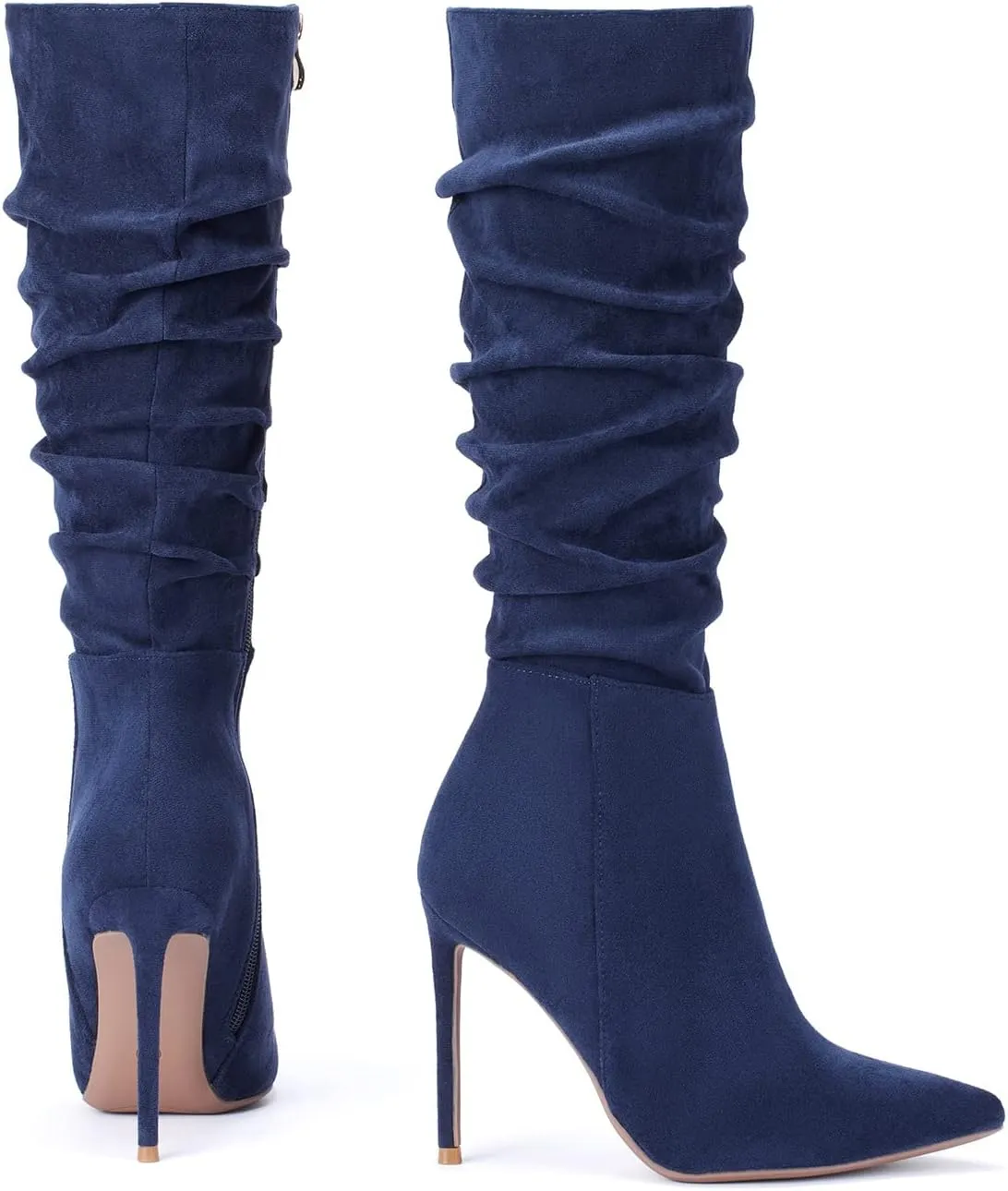 Elisabet Tang Women's Knee High Booties,Faux Suede 4" Stiletto Heel Pointed Toe Knee High Boots Side Zipper Boots Dress Shoes