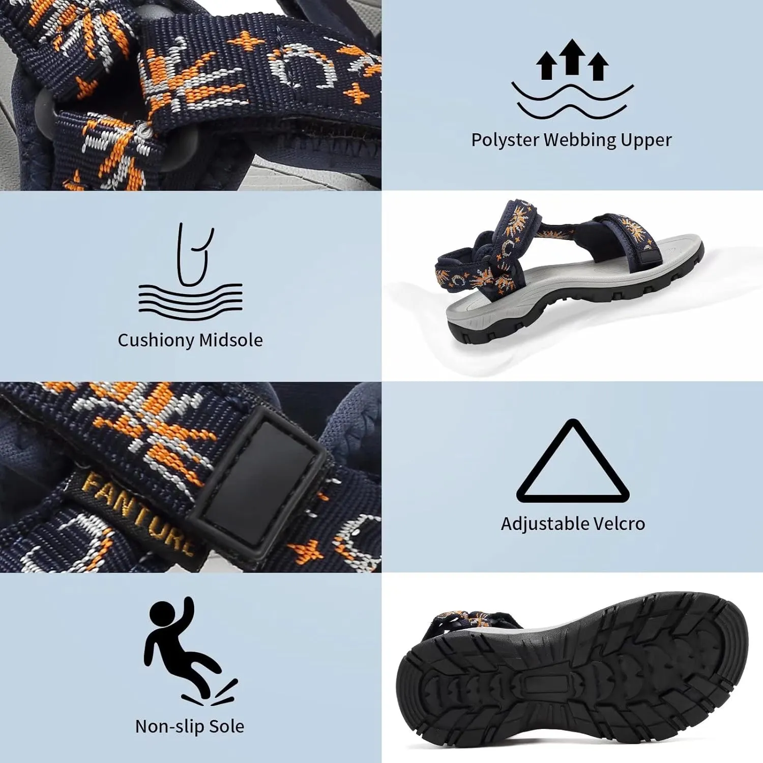 EQUICK Sport Sandals for Women, Open Toe Strap Sandal Anti-skidding Outdoor Water Sandals Comfortable Athletic Sandals for Beach