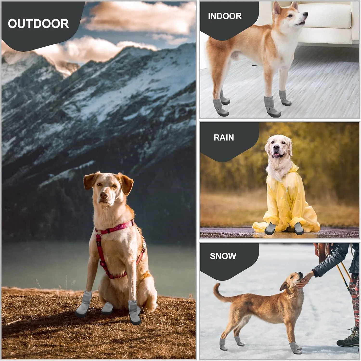 EXPAWLORER Waterproof Dog Shoes for Small Medium Large Dogs, Dog Shoes for Hot Pavement, Hiking Walking, Reflective Dog Booties for Outdoor Snow Rain Days, Anti-Slip Dog Boots & Paw Protectors
